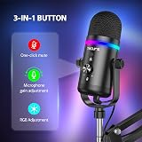TECURS USB Microphone RGB with Arm Kit, Cardioid Condenser Gaming Mic view 3