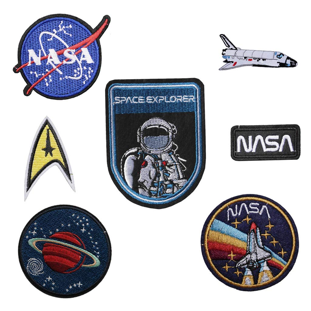 TENNER.LONDON SET of 7 Iron on/Sew On ASTRONAUT Embroidered Patch NASA space agancy Applique SPACE EXPLORER CRAFT Embroidery Motif transfer