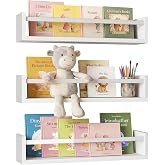 Fixwal Floating Nursery Book Shelves for Wall, 16.5 Inches, Set of 3, White | Solid wood shelves store kids' books, toys and clothing. Fits kids' room, playroom, nursery, living room, bedroom &amp; bathroom.