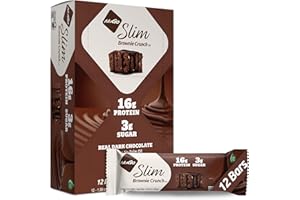 NuGo Slim Dark Chocolate Brownie Crunch, 16g Protein, 2g Sugar, 7g Fiber, 190 Calories, Low Net Carbs, Gluten Free, 12 Count