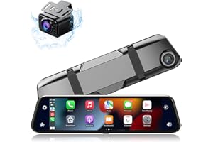 IYING 12" Mirror Dash Cam Wireless CarPlay Wireless Android Auto, Dash Cam Front and Rear Backup Camera Rear View Mirror Smart Screen for Cars & Trucks Night Vision, Parking Assistance Dual Cameras+64G Card