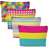4pcs Colorful Rainbow Makeup Bag, Bright Neon Colors Cosmetic Bag, Christmas Wedding Anniversary Birthday Friendship Gifts for Women Girls Best Friends Bridesmaid Bestie Mom Travel Toiletry Bag