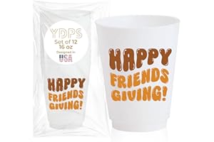 YOUR DREAM PARTY SHOP Friendsgiving Cups - Set of 12 Funny Thanksgiving Cups 16oz Each - Happy Friendsgiving Decorations, Friends giving Party Ideas and Supplies, Friends giving Party Favors for Adults