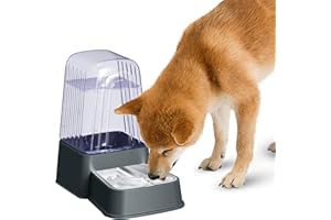 Hipidog Automatic Dog Water Dispenser, Gravity Cat Water Dispenser with Stainless Steel Bowl, 100% BPA-Free, 5L Large Capacity Pet Water Dispenser for Cats Dogs Pets