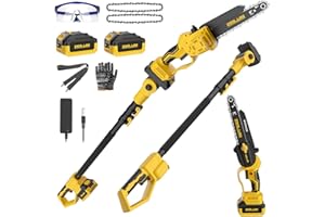 ZEGJAW 2-in-1 Cordless Pole Saw & 8 Inch Mini Chainsaw, with 2 Pack 3.0Ah Battery and Charger, Electric Pole Saw for Tree Tri