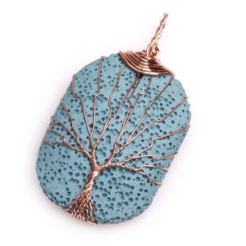 29x43mm Blue Lava Worry Stone Semi Precious Cocktail Charkra Pendant Jewellery for Women — image 1