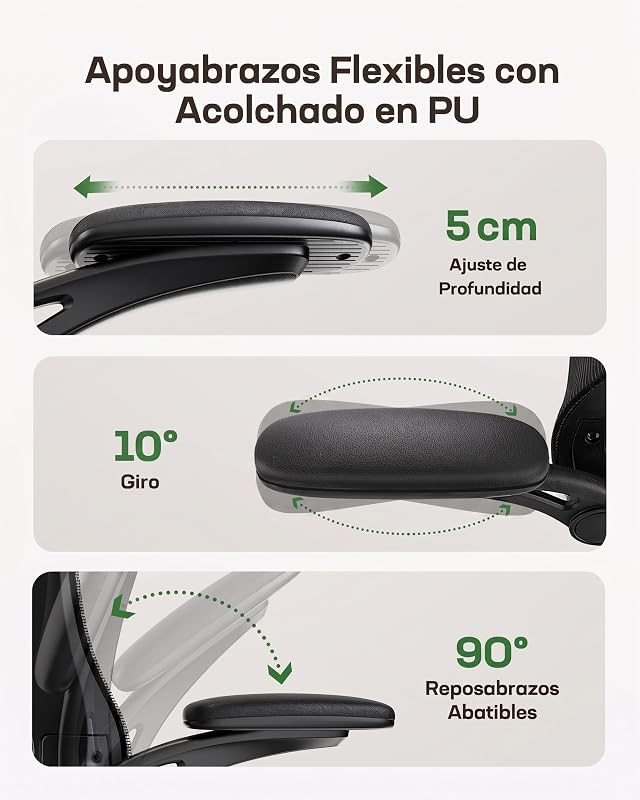 Cadeira ergonómica de secretária: Cadeira de escritório de computador com malha de costas altas e cadeira giratória ajustável para tarefas de trabalho com rodas e apoios de braço 3D