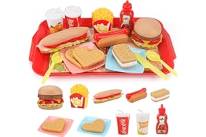 Sotodik Pretend Play Food Set for Children,Removable Fast Food Playset with Tray Hamburger Hotdog Fries Combo,Play Kitchen Accessories Role Play Toys,Christmas Birthday Gift for Kids Boys Girls(15PCS)