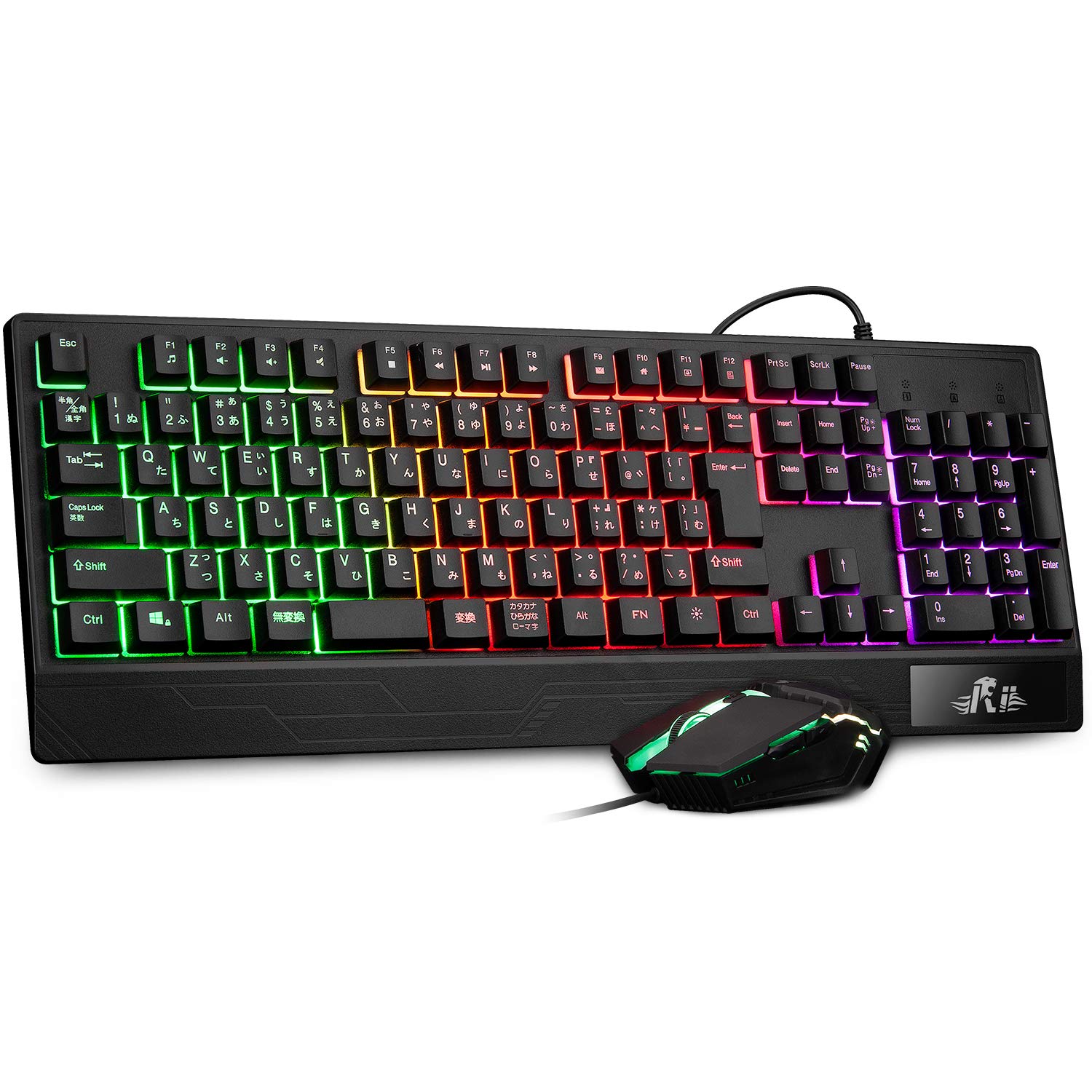 Rii RK400 Gaming Keyboard Mouse Set, USB Wired, RGB Backlight, 109 Keys Japanese Arrangement, Wrist Rest 