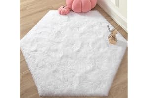 KIXINWA White Hexagon Rug for Princess Castle Play Tent, 4.6X4 Ft Fluffy Area Carpet for Girls Room, Cute Nursery Rug for Baby Room Decor, Soft Non Slip Playroom Rug, Shaggy Plush Living Room Rug