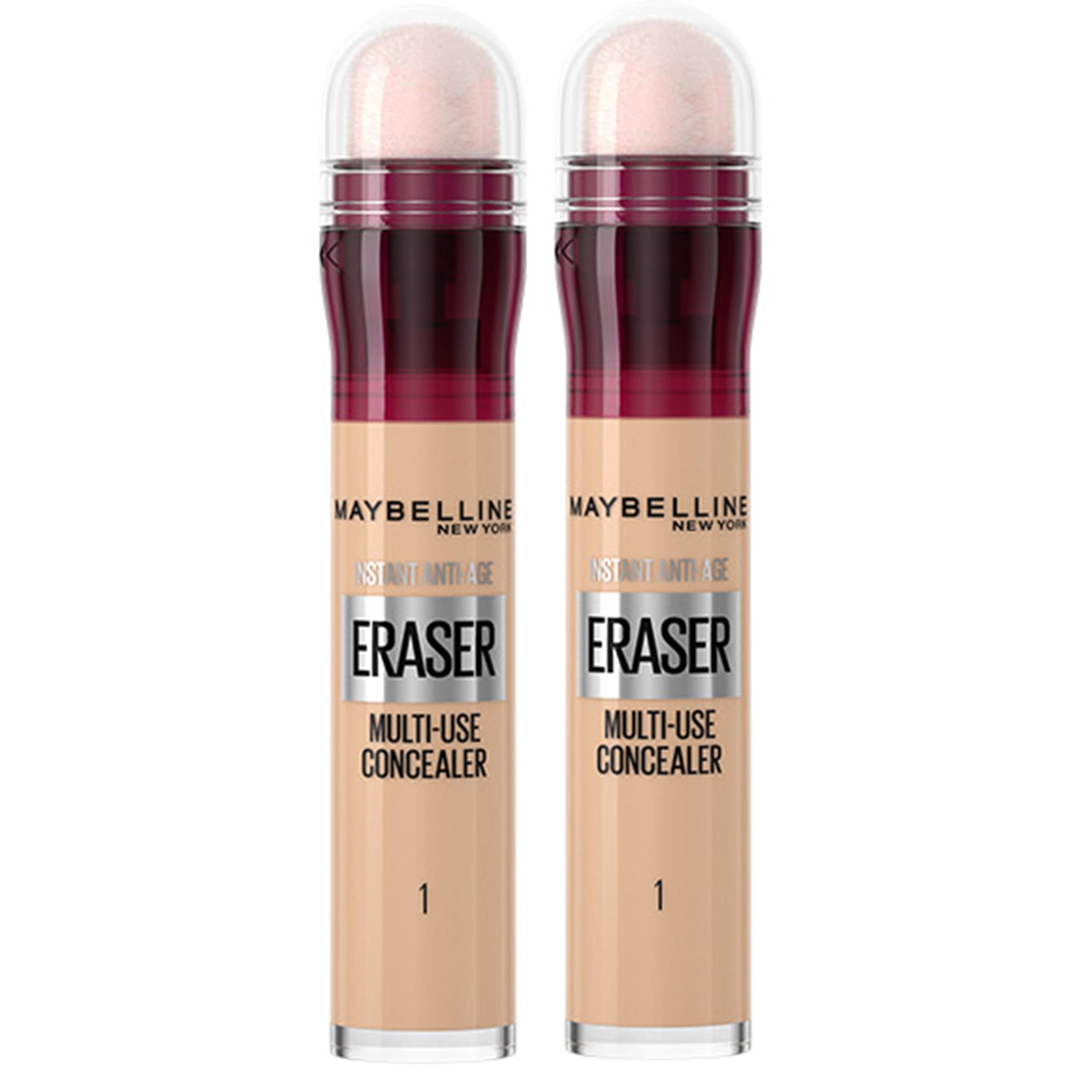 Maybelline Instant Anti-Age Eraser Eye Concealer for Face, Dark Circles, Blemish & Fine Lines Concealer, Full Coverage, Dermatologist Tested, Suitable for Sensitive Skin, Shade: 01 Light, Duo Bundle