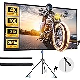Projector Screen with Stand, Paris RH&Ocirc;NE 100-inch Outdoor Indoor Projector Screen 16:9 4K HD PVC, 1.5 Gain Portable Wrinkle-Free Movie Screen for Home Backyard Theater with Carry Bag, Ground Nails