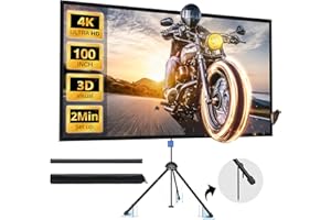 Projector Screen with Stand, PARIS RHÔNE 100-inch Outdoor Indoor Projector Screen 16:9 4K HD PVC, 1.5 Gain Portable Wrinkle-Free Movie Screen for Home Backyard Theater with Carry Bag, Ground Nails