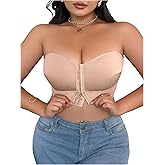 MakeMeChic Women's Plus Size Strapless Bras Front Closure Half Push Up Bra Bandeau Wireless Bralette for Large Bust