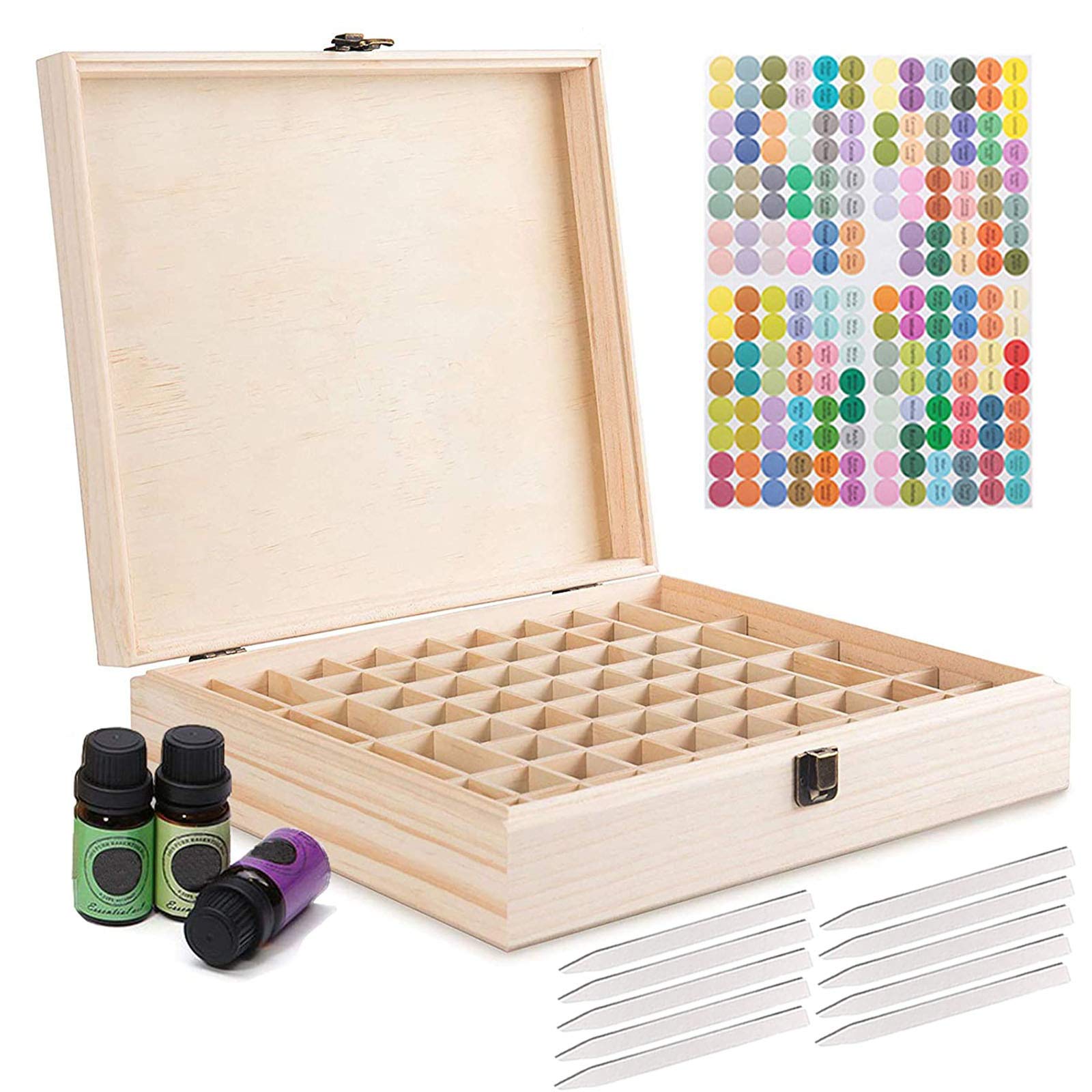 Gracelaza 68 Slots Wooden Essential Oil Organizer - Holds 5 10 15 ml Aromatherapy Bottles and 12 Slots for 10 ml Rollers Bottles - Ideal Travel Storage Case Display Presentations Containers Box #3