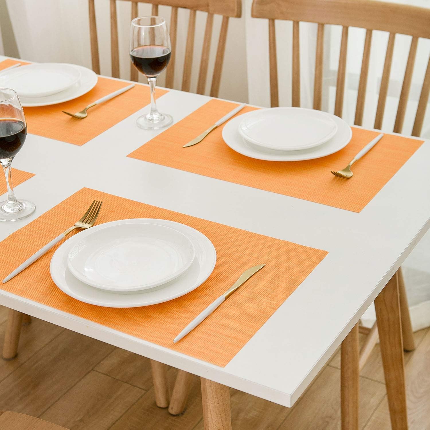 Fall Placemats Place Mat Orange Table Mats Set of 4 Non Slip Easy to Clean Wipeable Crossweave Woven Vinyl Washable Place Mats for Dining Kitchen Restaurant Table: Home & Kitchen