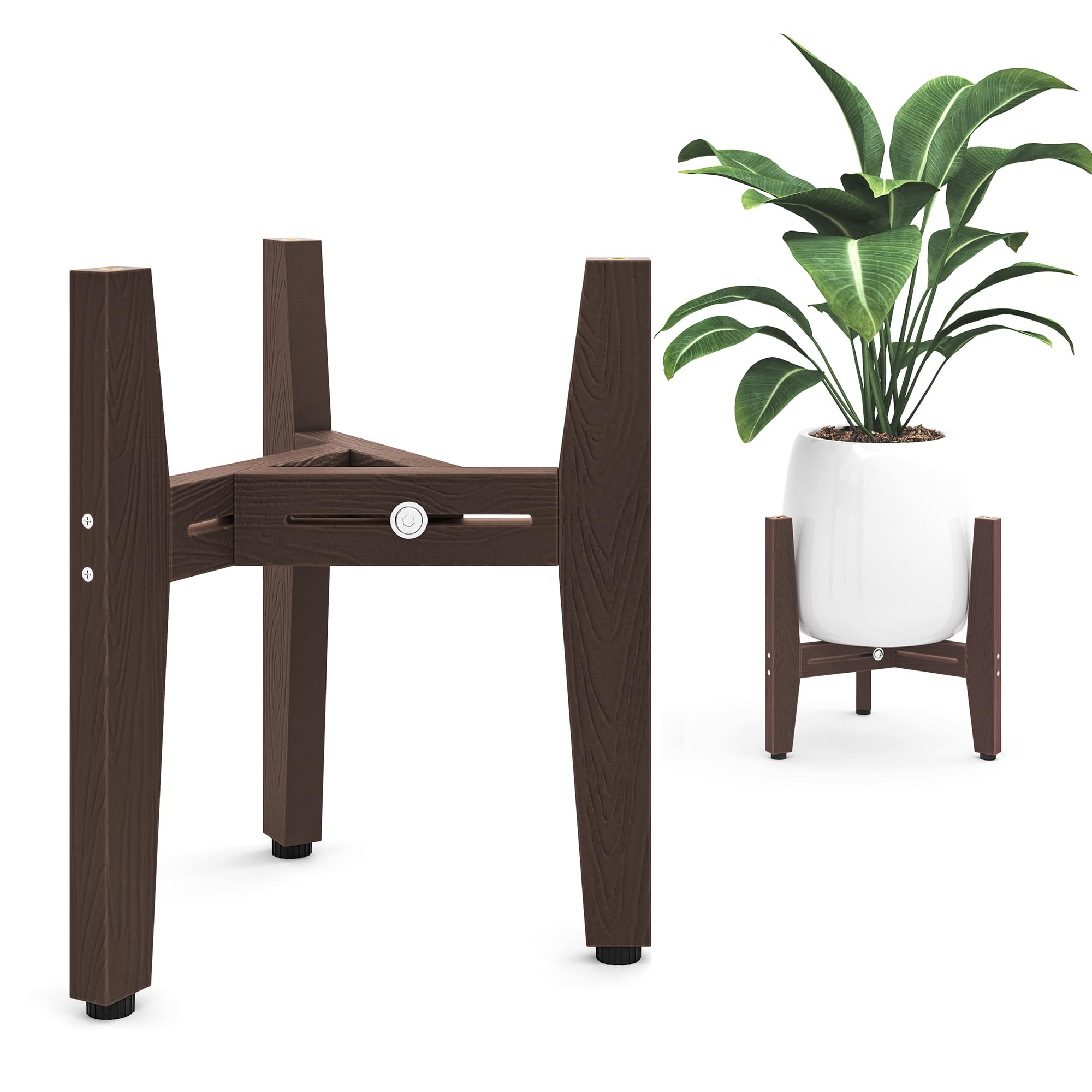 Photo 1 of LUE BONA HDPS Plant Stand, Adjustable Plant Stand Indoor for 8-12 Inches Pots, Mid Century Modern Plant Holder for Indoor, Outdoor, Coffee Brown