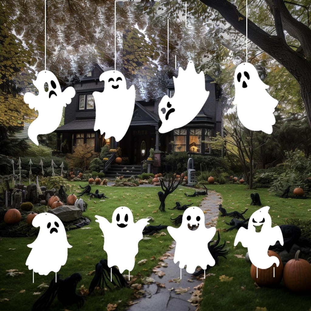 Yard Signs - AISENO Halloween Decorations Ghost Yard Signs 8 Pieces Outdoor Garden Lawn Stake Signs for Halloween deocr, Party Supplies Decor Props