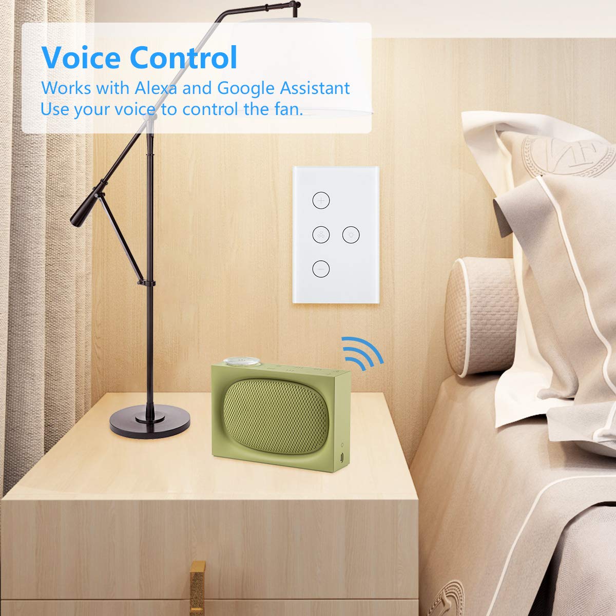 Smart Light Fan Switch, WiFi Ceiling Fan Speed Controller Fan Light Timer APP/Voice/Touch Control Compatible with Alexa and Google Home