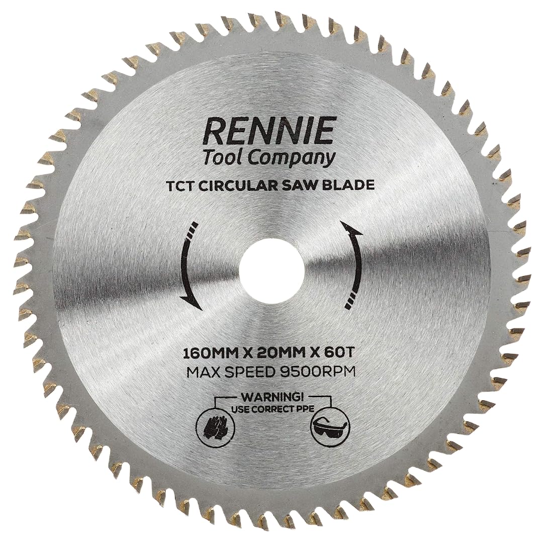 Rennie Tools - 160mm x 20mm Bore x 60T TCT Circular Wood Saw Blade. Fits Bosch Festool TS55 Makita Ryobi Dewalt Circular Saws etc, 160mm Circular Saw Blade Also Fits 165mm Circular Saws