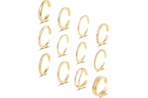 Tornito 12Pcs 18K Gold Filled Toe Rings Minimalist Thin Wire Cubic Zirconia Summer Beach Toe Rings Open Adjustable Foot Jewelry for Women Silver Gold Tone