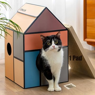Conlun Cardboard Cat House with Scratching Board Catnip Medium