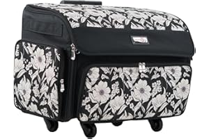 Everything Mary 4 Wheels Collapsible Deluxe Sewing Machine Storage Case, Black - Rolling Trolley Carrying Bag for Brother, Singer