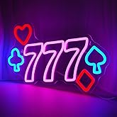 777 Casino Neon Signs for Wall Decor Pink LED Light Sign for Poker Room Decor Light Up Sign for Birthday Party Decoration USB Powered