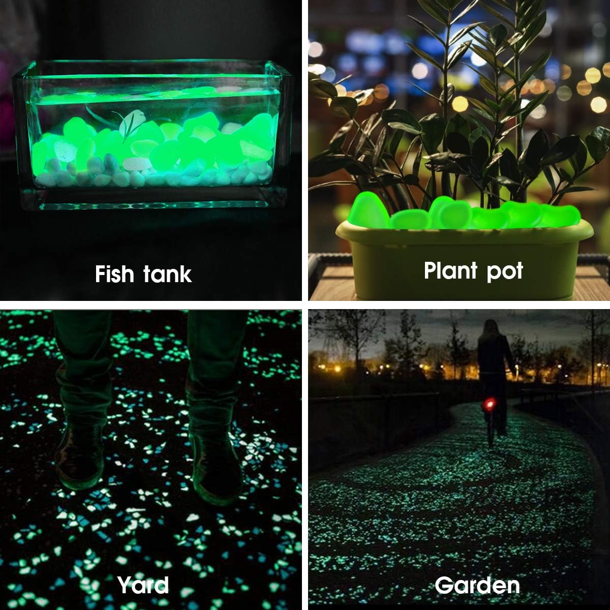Blusea 100Pcs Glow in The Dark Garden Pebbles, Glow Stones Rocks for Outdoor/Indoor Decor, Garden Lawn Yard, Aquarium, Fish Tank, Walkway, Driveway, Pathway, Solar or LED Charged : Garden & Outdoor