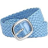 Jdlsppl Women's Faux Leather Belt Braided Belt Holeless Metal Fashion Metal Buckle Braided Raffia Patent