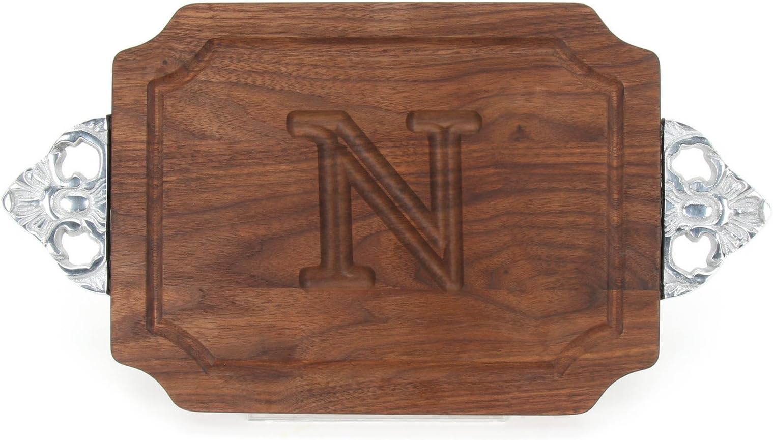 BigWood Boards W300-SC-N Cutting Board with Handles, Monogrammed Wedding Gift Cutting Board, Small Cheese Board, Walnut Wood Serving Tray,"N"