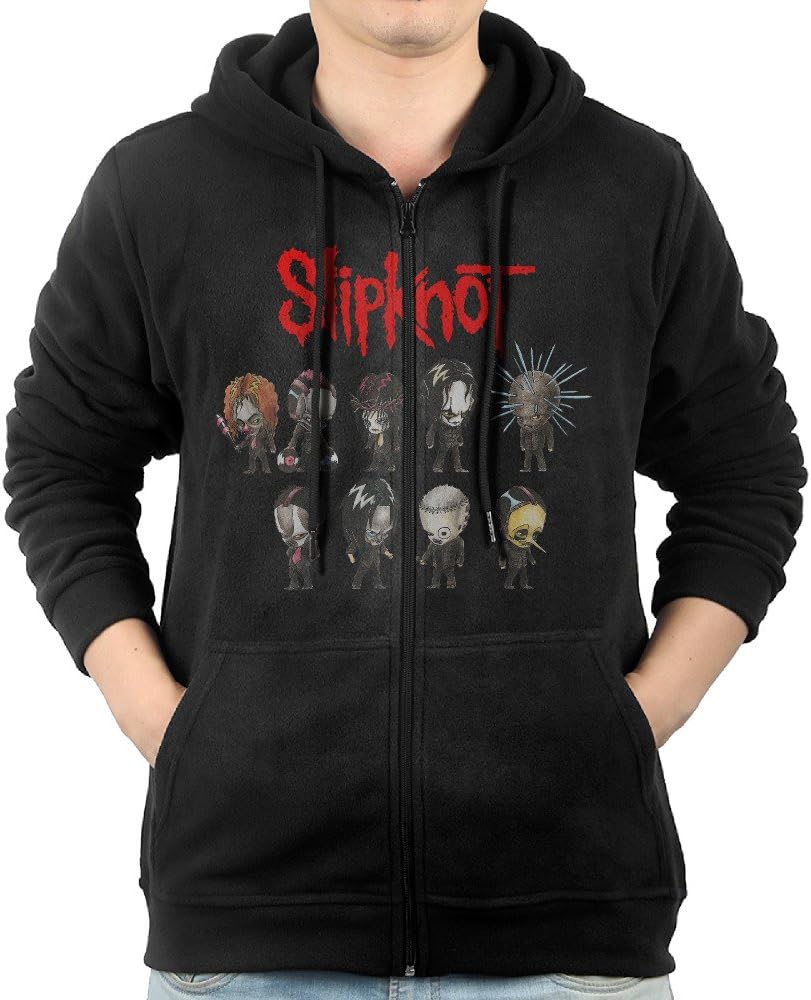 Mens Slipknot Heavy Metal Band Logo Men's Slim Fit Zip-up Hoodies Fleece Sweatshirts Jacket