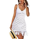 AI'MAGE Women Swimsuit Cover Up Sexy Hollow Out Tassel Sleeveless Vneck Crochet Bathing Suit Coverup Slim Fit Beach Dress