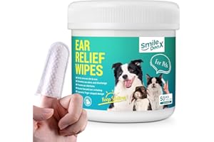 SmileDenX Dog Ear Cleaner Wipes, Dog Ear Infection Treatment, Hypoallergenic Ear Wipes Finger for Dogs & Cats, Gently Relief Ear Itching, Inflammation, Remove Wax, Dirt & Stop Smelly, 50 Count