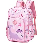 VASCHY Toddler Kids backpacks, Cute Lightweight Water Resistant Preschool Kindergarten Backpack for Girls Pink Dinosaurs