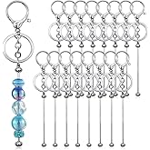 DNLEGULI 28 Pcs Beadable Keychain Bars - Keychain Making Kit Bulk - Metal Beaded Keychains for Crafting - Diy Key Chain Supplies - Blank Keychains Bars for Beads - Beadable Items (Silver)