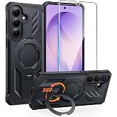 FNTCASE for Samsung Galaxy S26 Case with 360 Spin Magnetic Stand Black | Screen Protector, Compatible with MagSafe, Heavy Duty Military-Grade Drop Protection, Grip Ring Kickstand, Shockproof Rugged