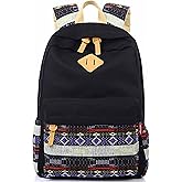 mygreen Kawaii Girls Backpack for School - Lightweight Canvas Backpack for Teens Ages 8-12, Fits 15 Inch Laptop, Cute Boho Floral Design, Durable & Comfortable Black