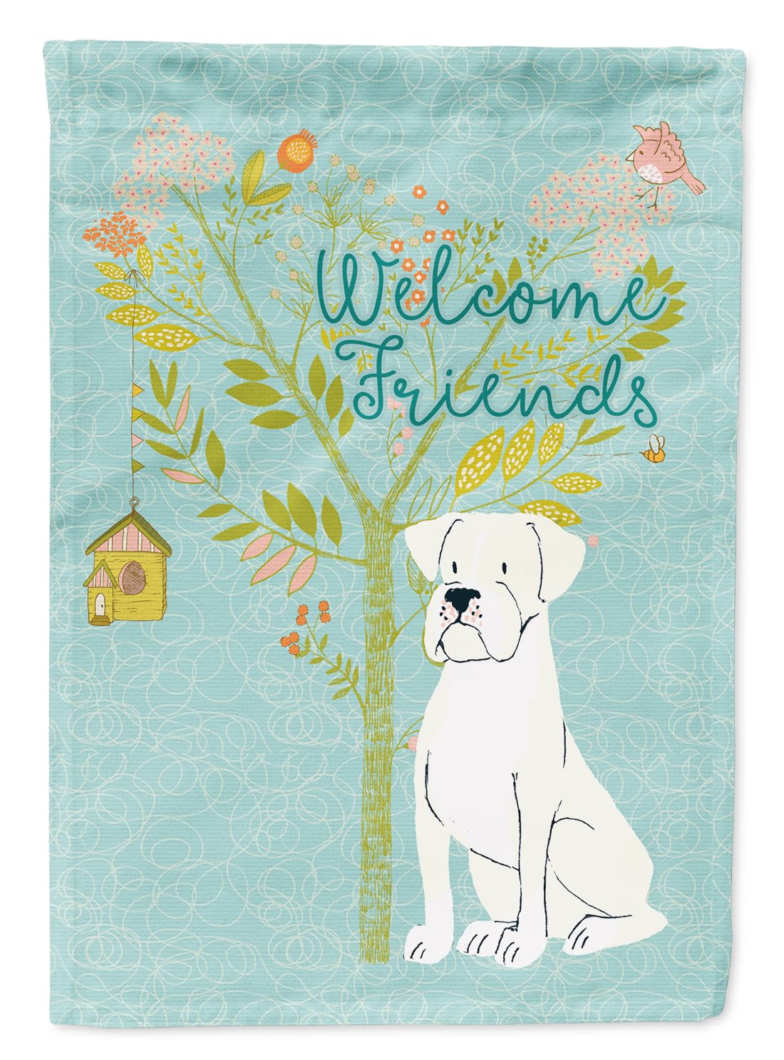 Caroline's Treasures BB7580GF Welcome Friends White Boxer Flag Garden Size, Small, multicolor