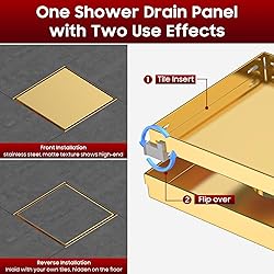 DLONE Square Shower Drain | 6 Inch Brushed Gold