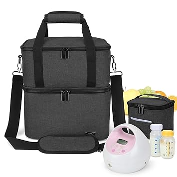 Amazon Com Luxja Breast Pump Bag With 2 Insulated Compartments For Breast Pump And Cooler Bag Pumping Bag For Working Mothers Fits Most Major Breast Pump Black Baby