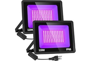 ISUERFY 2 Pack 120W LED Black Light IP66 Waterproof, Outdoor Blacklight Flood Light with Plug+Switch, Powerful for Halloween Neon Glow in The Dark Party Body Paint Fluorescent Poster Classroom Stage Lighting
