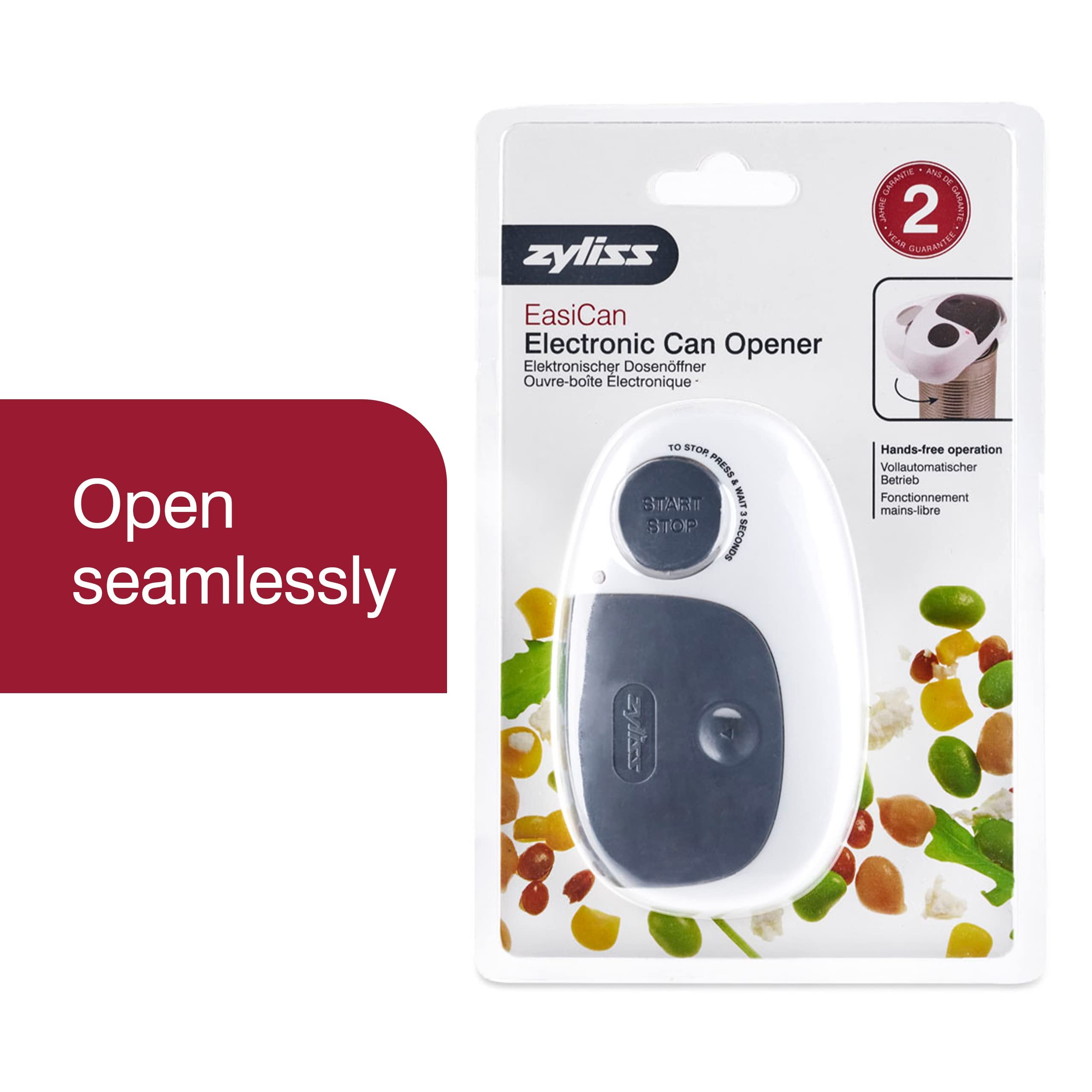Zyliss EasiCan Electric Can Opener – One-Touch Automatic Tin Opener with Magnet for Safe Lid Removal – Compact, Hands-Free Design for All Can Sizes – Battery Operated, Easy to Use and Store