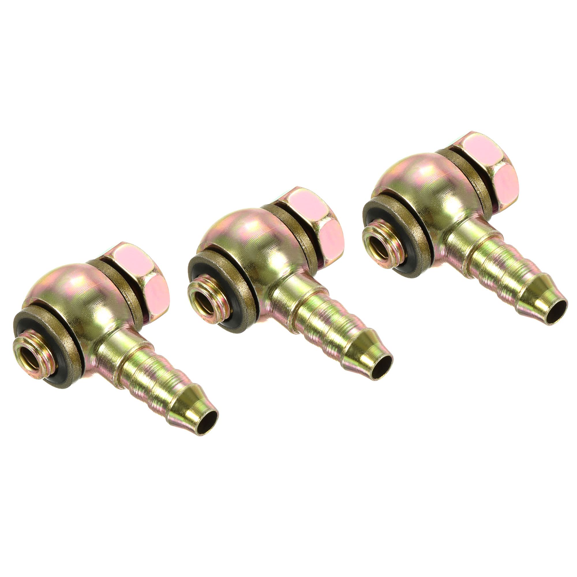 PATIKIL Hose Barb Fitting Elbow 8mm Barbed M8x1 Male Thread, 3 Pack Steel Pipe Adapters Connectors for Air Water Fuel Oil, Gold