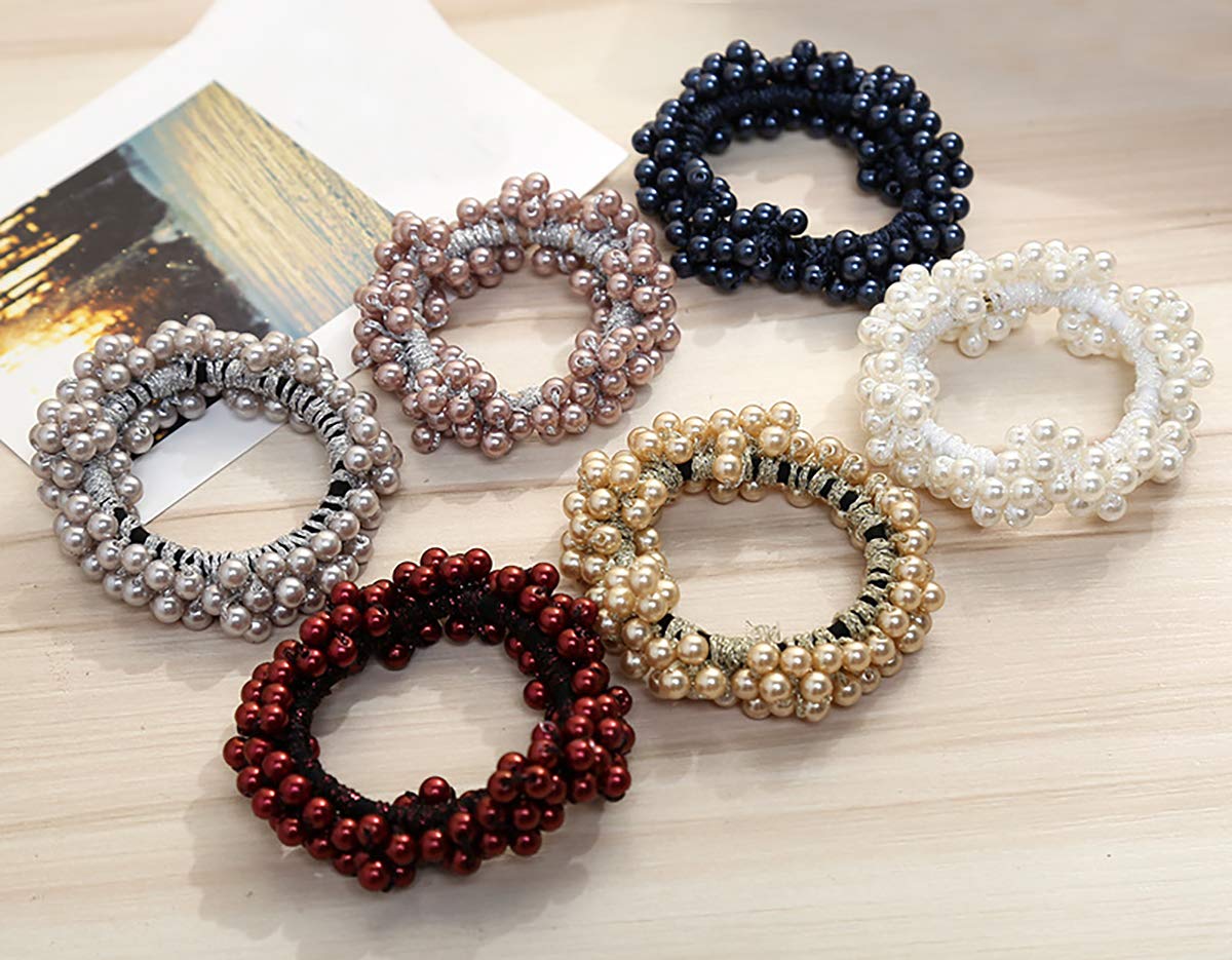 6PCS Fashion Imitation Pearl Elastic Hair Tie Hair Rope Scrunchie Stretch Ponytail Holders Hair Band Hair Accessories (Colour Random)