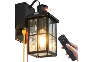 KIWILUSAM Porch Light with GFCI Outlet with Remote, Dusk to Dawn Outdoor Lighting with Outlet, Upgraded 4 Lighting Modes Motion Sensor Outdoor Lights, Waterproof Outside Lights for House Patio Garage Front Door