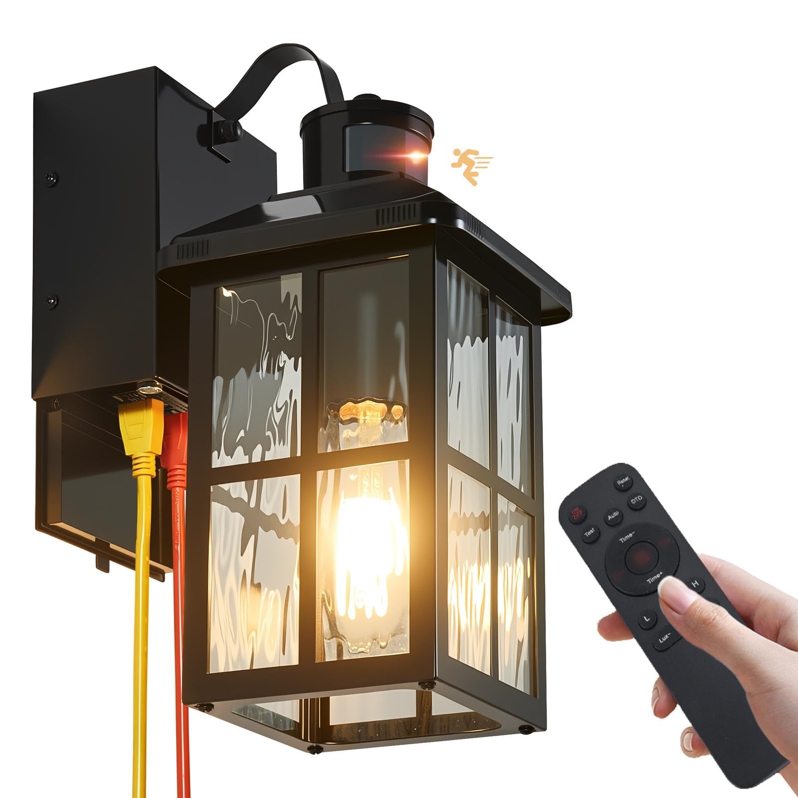 Photo 1 of Porch Light with GFCI Outlet with Remote, Dusk to Dawn Outdoor Lighting with Outlet, Upgraded 4 Lighting Modes Motion Sensor Outdoor Lights, Waterproof Outside Lights for House Patio Garage Front Door