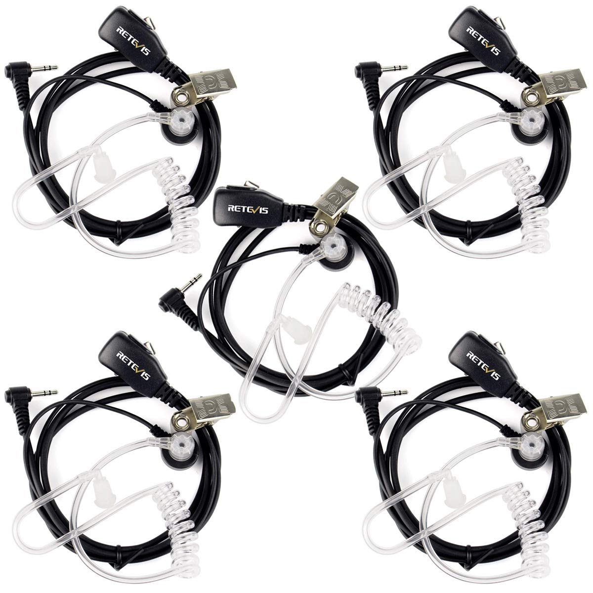 Retevis Walkie Talkie Earpiece 1 Pin 2.5mm Radio Headset Compatible RT45 Motorola TLKR T82 T82 Extreme T92 H2O T60 T80 T80 Extreme T60 T61 T62 T81 Hunter T6200C Two Way Radio (5 pcs)
