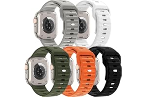 ATPZEVI 5 Pack Sport Band Compatible with Apple Watch Ultra Band 49mm Men Women, Adjustable Waterproof Silicone Strap for iWatch Series Ultra2/Ultra1 SE/9/8/7/6/5/4/3/2/1, Orange/Green/Black/White/Gray