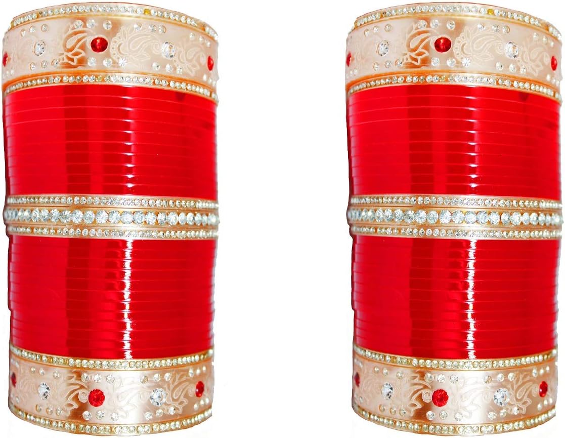 Designer Attractive Handmade Punjabi Bridal Chura, Wedding Engagement Suhaag Choora Bangle Set, Traditional Indians Fashionable Bangle Kada Set, Stone Studded Chuda for Girls and Women